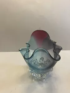 Handmade Decorative Handkerchief Glass Bowl/Vase Blue/Cranberry - Picture 1 of 8