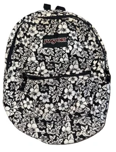 Vintage Jansport Backpack Corduroy Black Hawaiian Flowers - Picture 1 of 4