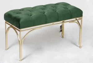 Tufted Bed end velvet bench seating with gold metal legs - Emerald Green - Picture 1 of 24