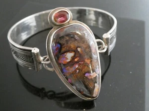 Pulsera TABRA Boulder OPAL y Granate Esterlina 925 Dije Conector Tamaño 7" - Imagen 1 de 13