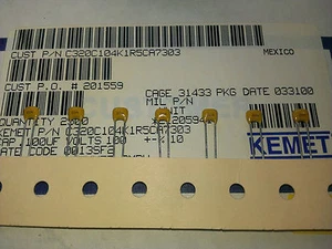 10 Stück Kemet 100nF 100V X7R 10% Ceramic Capacitor pitch=2.54mm (M1583) - Picture 1 of 2