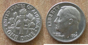 USA 1 Dime 1984 Mint P Philadelphia Coin Roosevelt 10 Cent Free Shipping World - Picture 1 of 3