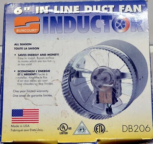 6" In-Line Duct Fan - Suncourt Inductor DB206 - Open Box - New/Unused - Picture 1 of 7