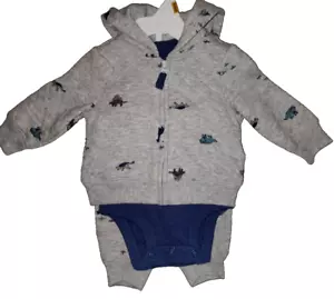 Carters Jacket Onepiece & Pants Newborn 3 Piece Set Dinosaurs Winter Wear NWT - Picture 1 of 5