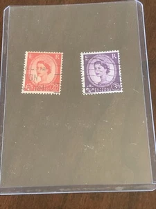 2 Great Britain Postage Revenue Stamps 1950's Queen Elizabeth II 2 1/2 P & 3 P - Picture 1 of 4