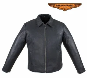 Women's Motorcycle Collared Leather Jacket Multiple Pockets & Front Zip Closure - Picture 1 of 7