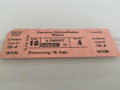 Original DDR Ticket-Eintrittskarte 1986 Jahr ! Deutsches Nationaltheater Weimar - Bild 1 von 4
