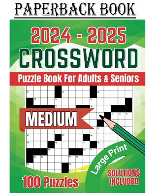 2024-2025 Crossword Puzzle Books For Adults Large Print 100 Puzzles With Solutio - Image 1 of 2