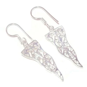 Filigree Design Silver Overly Handmade Modern Artisan Drop Dangle Earrings A3232 - Picture 1 of 3