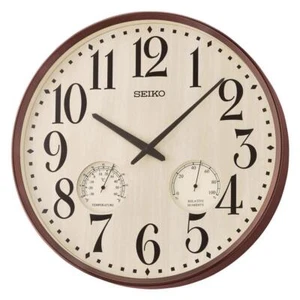 Seiko Wall Clock 16.6" Thermo/Hygro Medium Analog Quartz Plastic Round Brown - Picture 1 of 2
