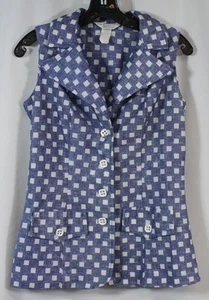 Vtg JCPenney Polyester Tank Shirt Top Checks 60s 70s Retro Mod Sleeveless 14 - Picture 1 of 6