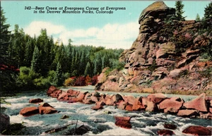 Cartolina Bear Creek at Evergreen Corner Denver Mountain Park Colorado lino - Foto 1 di 3