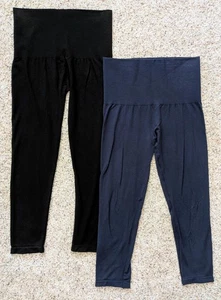 *2 Pair Lot!* M. RENA High Rise Tummy Control Leggings Black & Blue One Size - Picture 1 of 7