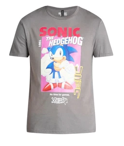 Graues Sonic the Hedgehog T-Shirt No Time For Games Kanji Image (1991) NEU Gr. L - Bild 1 von 2