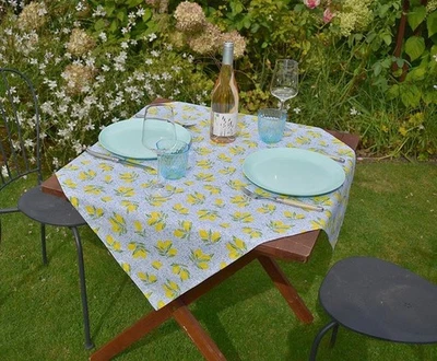 Tablecloth Provence Cotton 85x85 CM Light Blue Lemon from France - Image 1 of 4