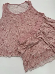 Set pantaloncini pigiama Badgley Mischka rosa clavel floreale taglia media 2 pezzi - Foto 1 di 11