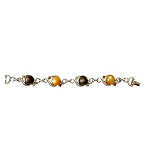 Pulsera de eslabones de cabujón Moonlow color marrón y miel con pedrería ~ 7" - Imagen 1 de 9
