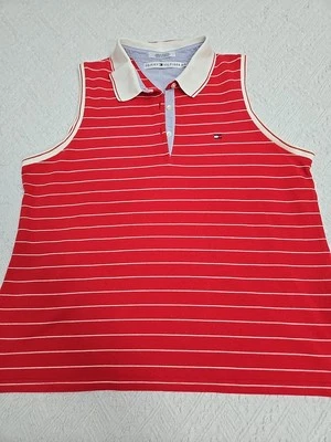 Tommy Hilfiger 1/4 Button Sleeveless Polo Golf Shirt Women's Size XL Red/White - Image 1 of 4