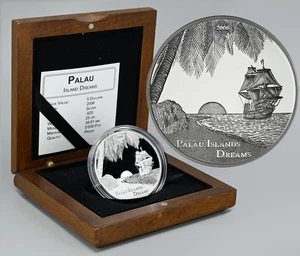 PALAU 5 Dollars 2006 Silver Proof 'Palau Islands Dreams - Beach, Boat & Sunset' - Picture 1 of 5