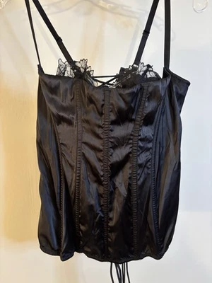 NWOT VICTORIA’S SECRET Black Silky Lace Up Corset Underwire Lace Bra L Sexy - Image 1 of 4