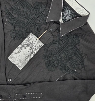 NEW Roar Men’s Western Button Shirt Brown Graphic Embroidered Long Sleeve Size M - Image 1 of 4