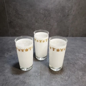 Vintage Corelle Butterfly Gold Tall Drinking Glasses Cocktail White Set of 3 - Picture 1 of 6