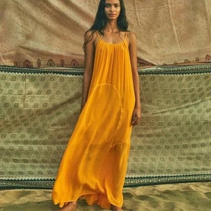 ALLSAINTS Amor Dress 10 Golden Yellow Flowy Maxi Sundress - Picture 1 of 12