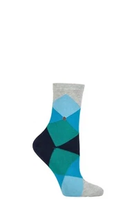 Burlington Socks Womens Cotton Bonnie All Over Blend Argyle Many Colours- 1 Pair - Picture 1 of 12