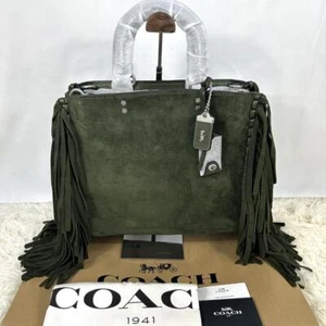 COACH Rogue 31 With Fringe Cervo Suede Fern Shoulder Bag 86824 RARE - Picture 1 of 18