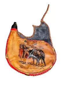 Vintage Spanish Bullfight Canteen Leather Camping Flask Hiking Pouch Water Wine - Picture 1 of 3
