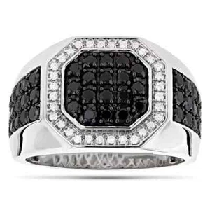 3.00Ct Round Cut Black Moissanite Men's Engagement Ring 14k White Gold Plated - Picture 1 of 4