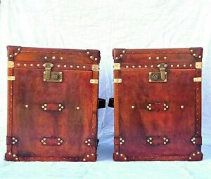 Pair of Finest English Leather Antique Inspired Side Table Trunk & Chests Item