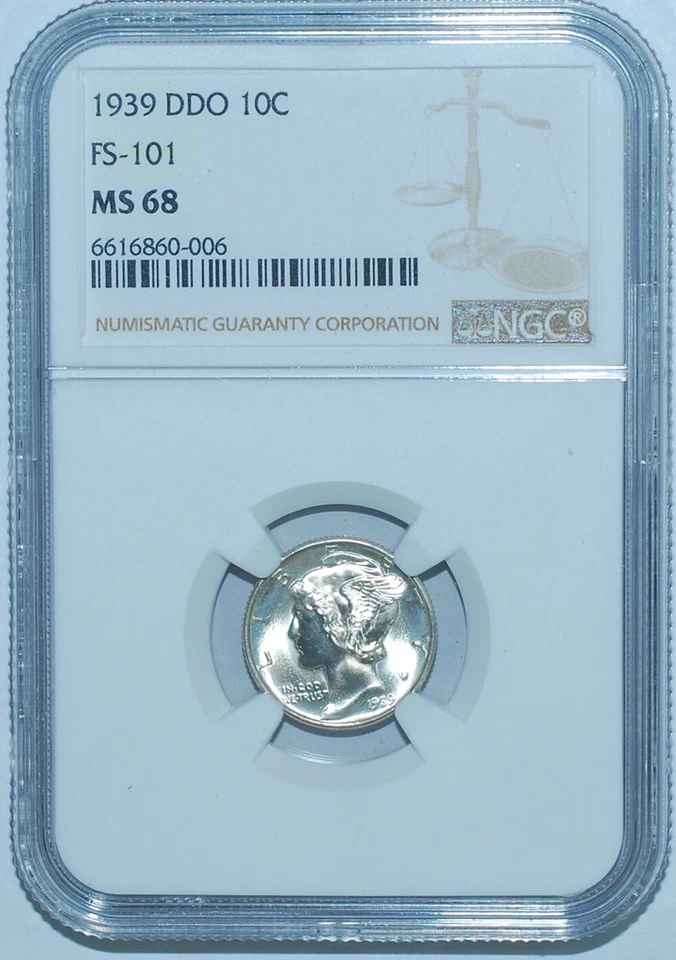 1939 P NGC MS68 FS-101 DDO Doubled Die Obverse Mercury Silver Dime - Image 1 of 4