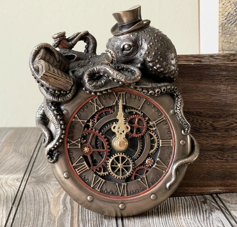 Handmade Steampunk Asymmetrical Nostradamus Octopus Figurine Abstract Wall Clock Cover