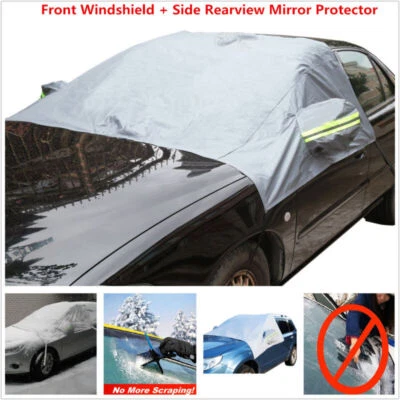 Car Front Windshield & Side Mirror Sun Snow Frost Ice Protector Tarp Flap Cover - Image 1 of 4
