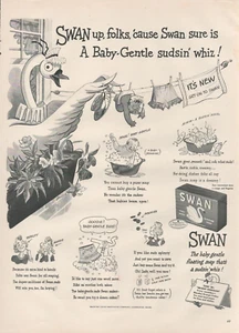 1942 Swan Pure White Floating Soap Baby Gentle Sudsin' Whiz Vintage Print Ad - Picture 1 of 1