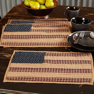 VHC Brands Placemats Patriotic Patch Primitive 12x18 Set of 6 Rect Quilted Table - Picture 1 of 7