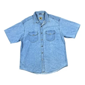 Vintage 90's MADISON TRADER Blue Denim Cotton Metal Button Short Sleeve Shirt XL - Picture 1 of 5