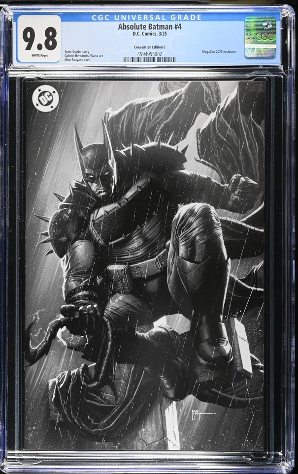 Absolute Batman #4 CGC 9.8 Suayan Megacon Convención Edición C 500 Certificado de Autenticidad BTC Dorado Foto 1 de 2