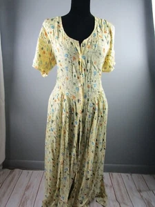 Vintage Prairie Yellow Blue Floral Button Down Cutout Dress - Size 12/14 - Picture 1 of 11