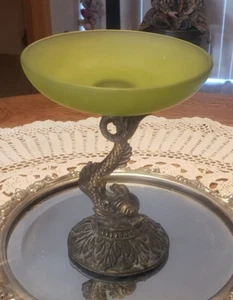 1 x Pairpoint Styled Dolphin /serpent figural satin art Glass Compote. Antique - Picture 1 of 10