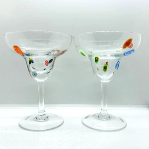 CRATE & BARREL Zazz Margarita Millefiori mundgeblasene Blumen Kunst Gläser 2er Set - Bild 1 von 8