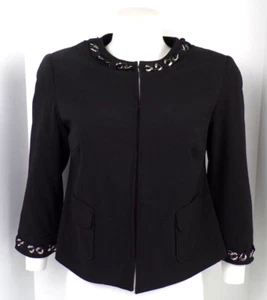 Vintage Sharagano Studio Womens Cropped Jacket Medium Black Lined 3/4 Sleeves - Picture 1 of 12