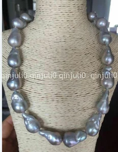 20inch 20-25mm huge south sea silver grey natural baroque pearl necklace 925s - Picture 1 of 3