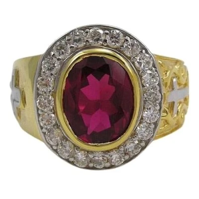 14K Yellow Gold Christian Ruby Mens Bishop Ring - Image 1 of 4
