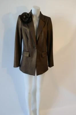 全新带标签女式 Badgley Mischka 青铜棕色单扣西装外套带花卉贴花 12 — 第 1/4 张图片