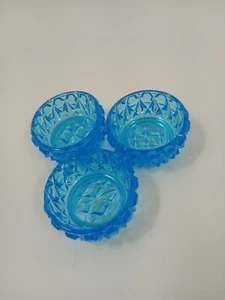 3 Vintage Cut Glass Turquoise Blue Salt Cellars Salt Dips Depression Glass - Picture 1 of 3