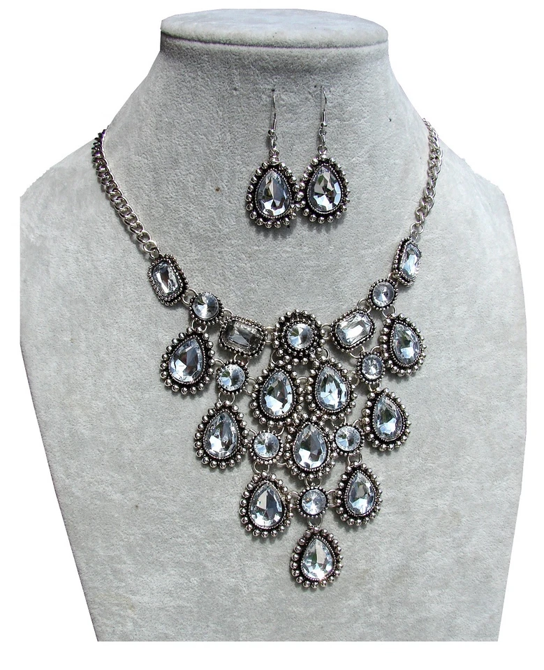 parure Goccia DROP collana orecchini,vetro Cristallo,argento gioielli da donna - Immagine 1 di 1