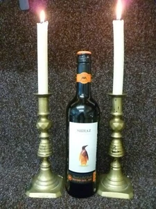 AN ANTIQUE PAIR OF OCTAGONAL BASED, PUSHER TYPE BRASS CANDLESTICKS. CANDELABRAS - Picture 1 of 8
