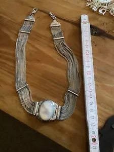 Collier Vintage 925 Echt Silber massiv UNIKAT RAR Perlmutt MOP Kette Halskette - Bild 1 von 3